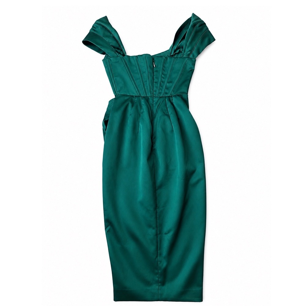 House of CB Loretta Emerald Green Satin Corset Off Shoulder Midi Dress S - Picture 9 of 14